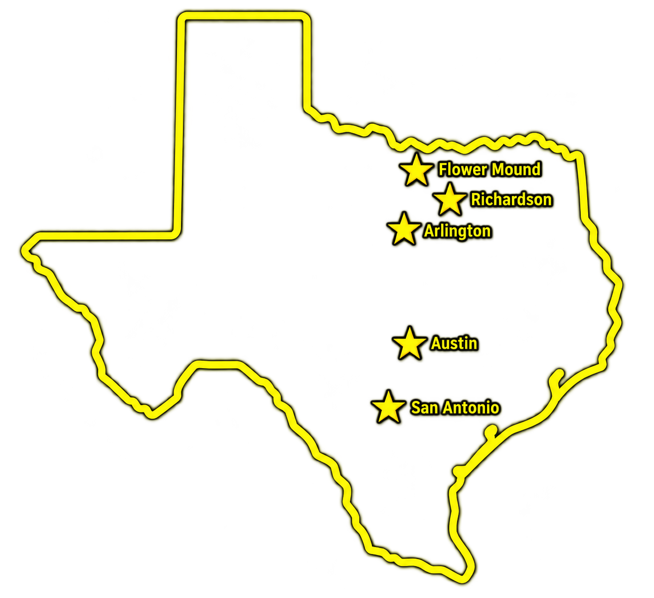 Map of Texas showing Southern Leisure showroom locations